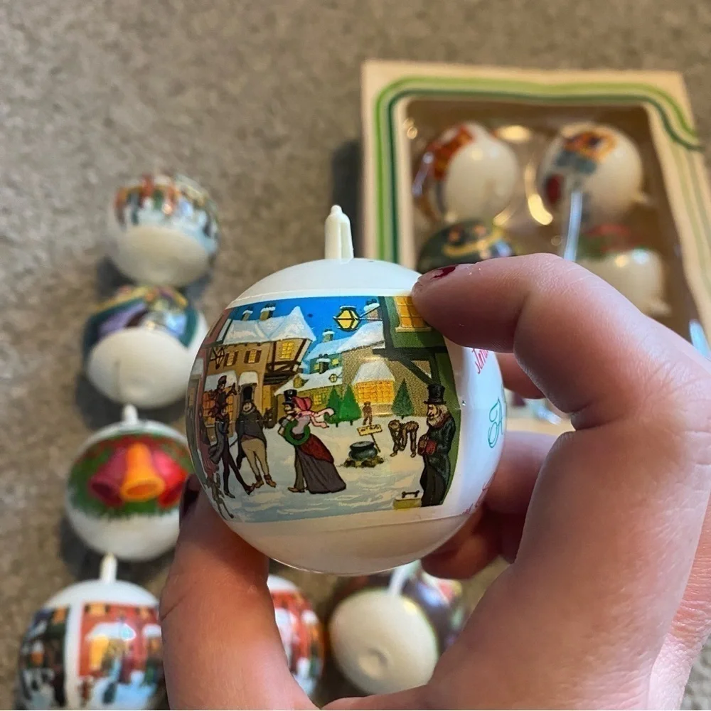 Vintage Charles Dickens Christmas Carol Scrooge Unbreakable Ball Ornament Lot